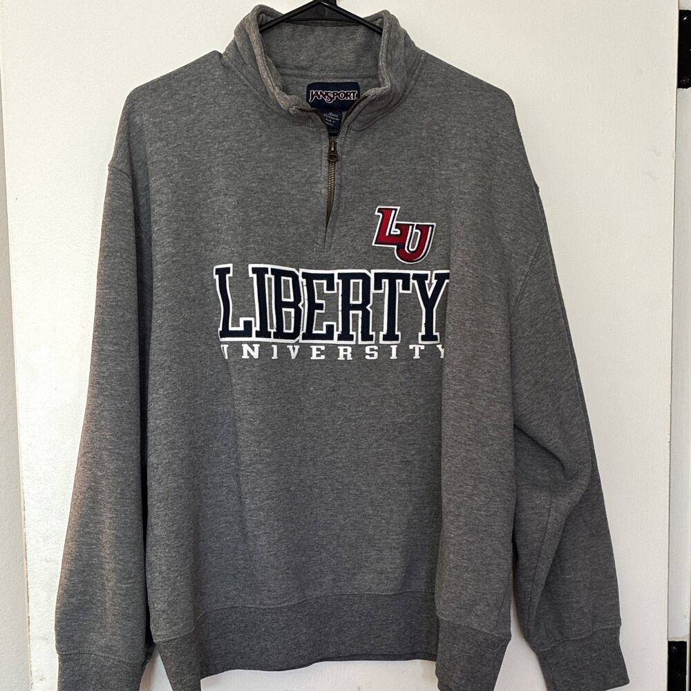 JanSport Liberty University Quarter Zip Sweatshirt Mens XL Gray Embroidered Flg
